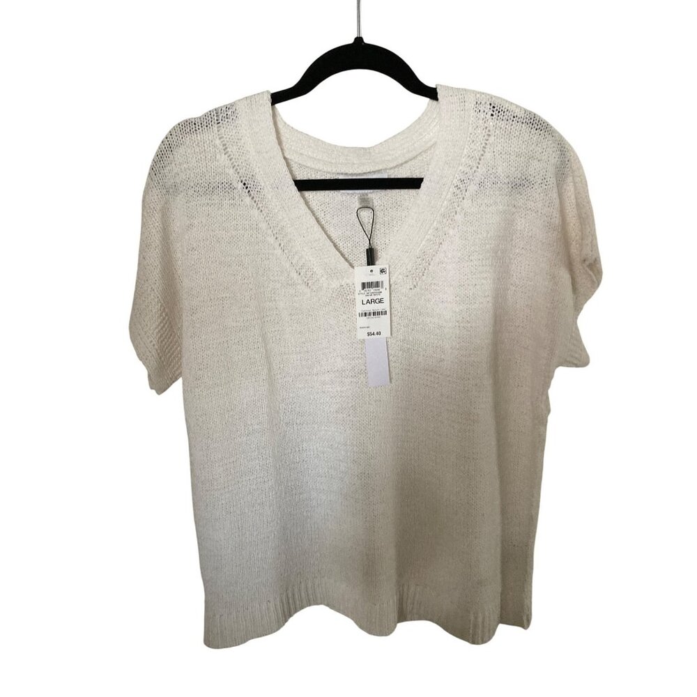 NWT MELISSA PAIGE WOMENS V-NECK SHORT-SLEEVE SW Snow White  L & XL